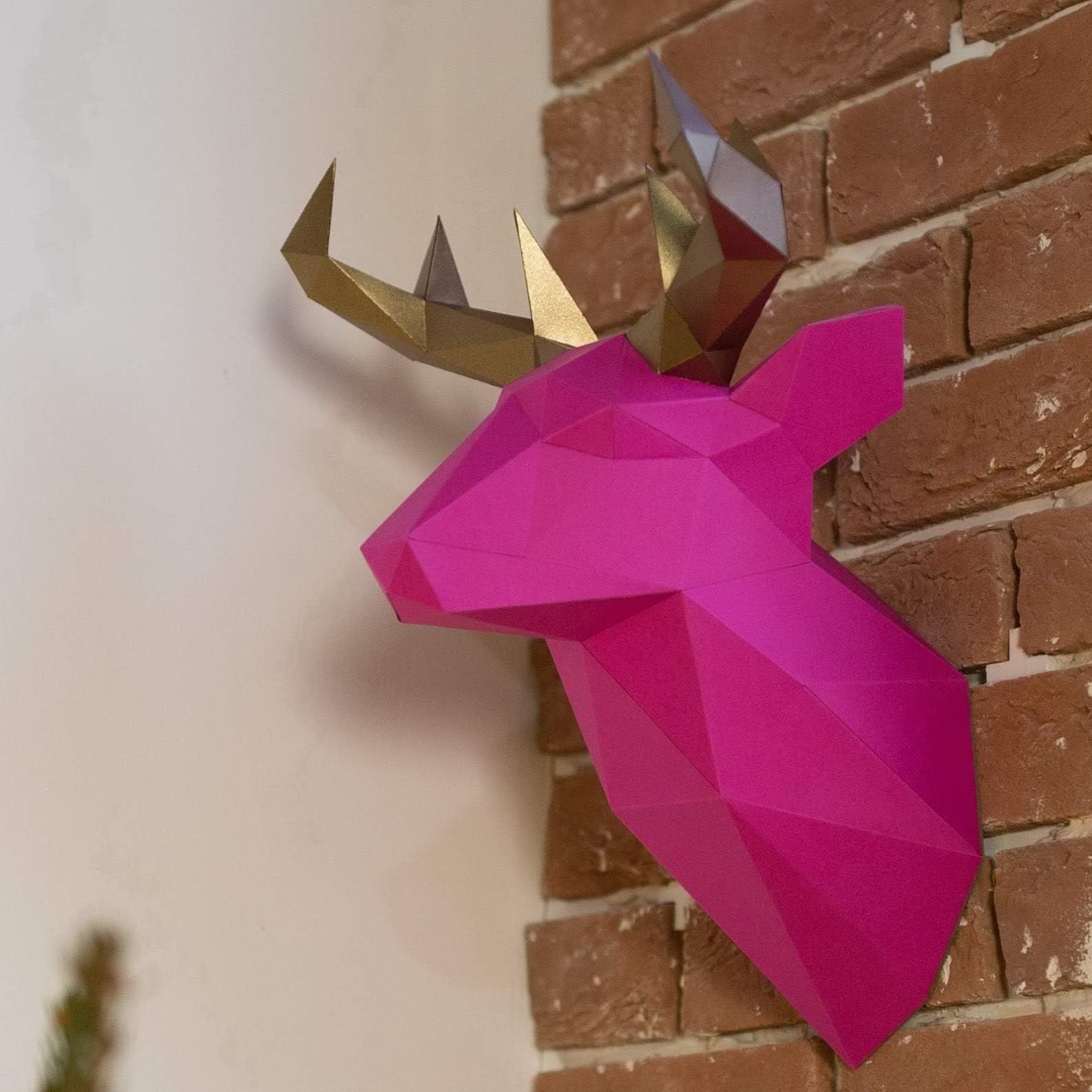 Live Origami Deer Trophy Head, 3D Head Wall Decor, Cardboard Deer Taxidermy Wall Mount, Fake Stag Animal Head Decor, DIY Papercraft Kit Pre-Cut & Pre-Folded
