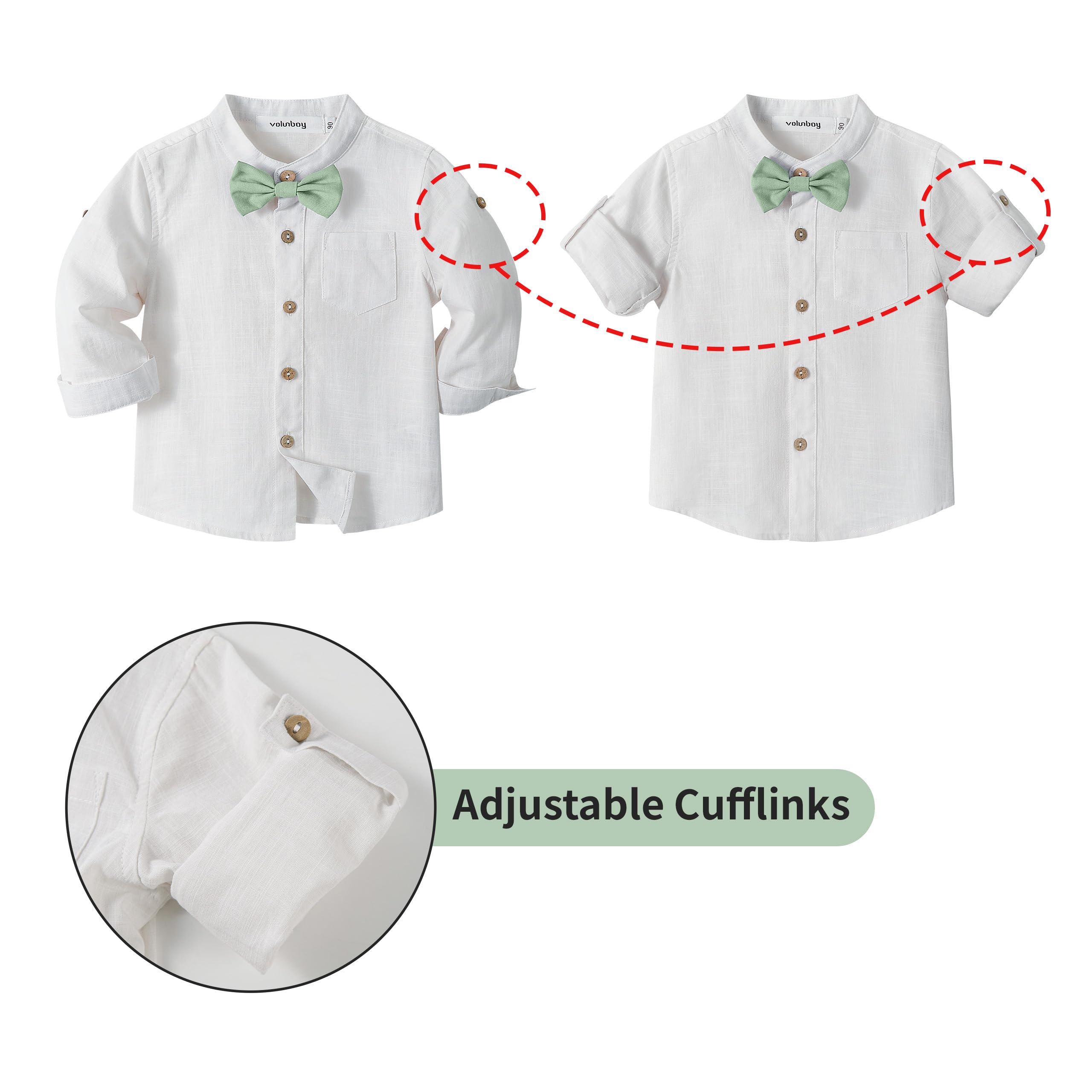 Volunboy Trajes para Bebé Niños de Boda Ceremonia Fiesta, Lino Camisa con Pajarita + Tirantes Pantalones 4 Piezas Conjunto Ropa