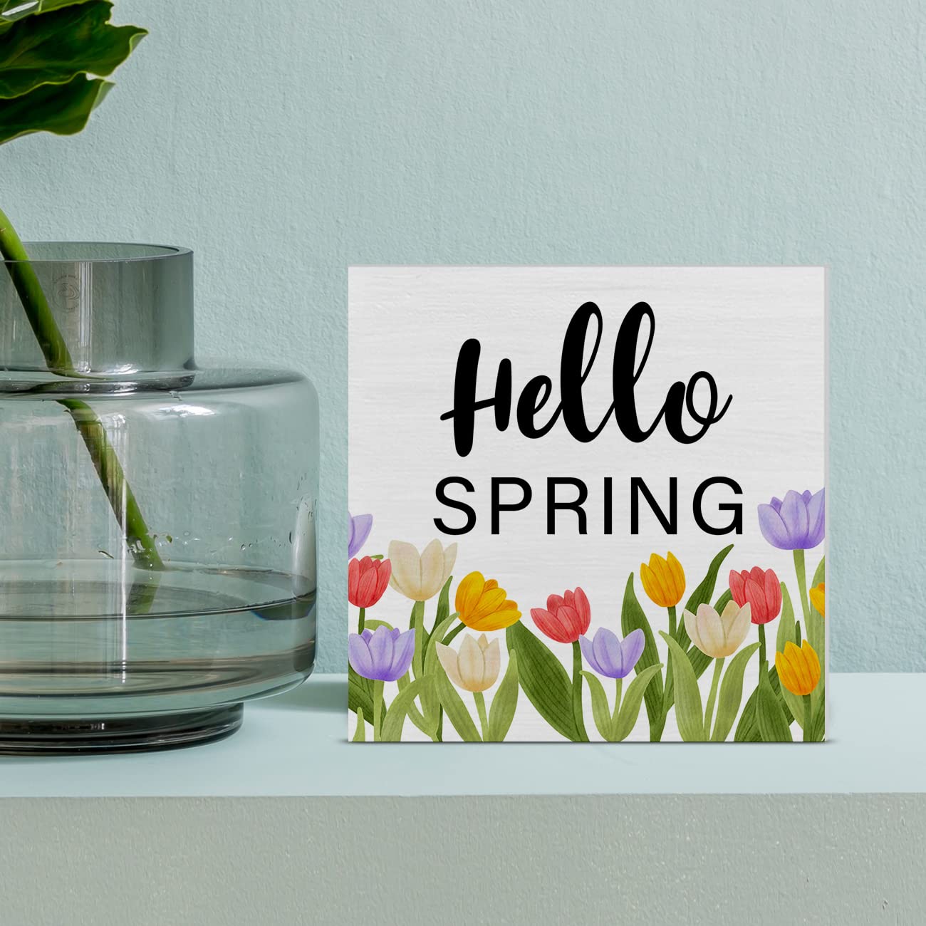 Hello Spring Signature Box Snapklik.com : Floral Tulips Hello Spring Wooden Box Sign Farmhouse ...