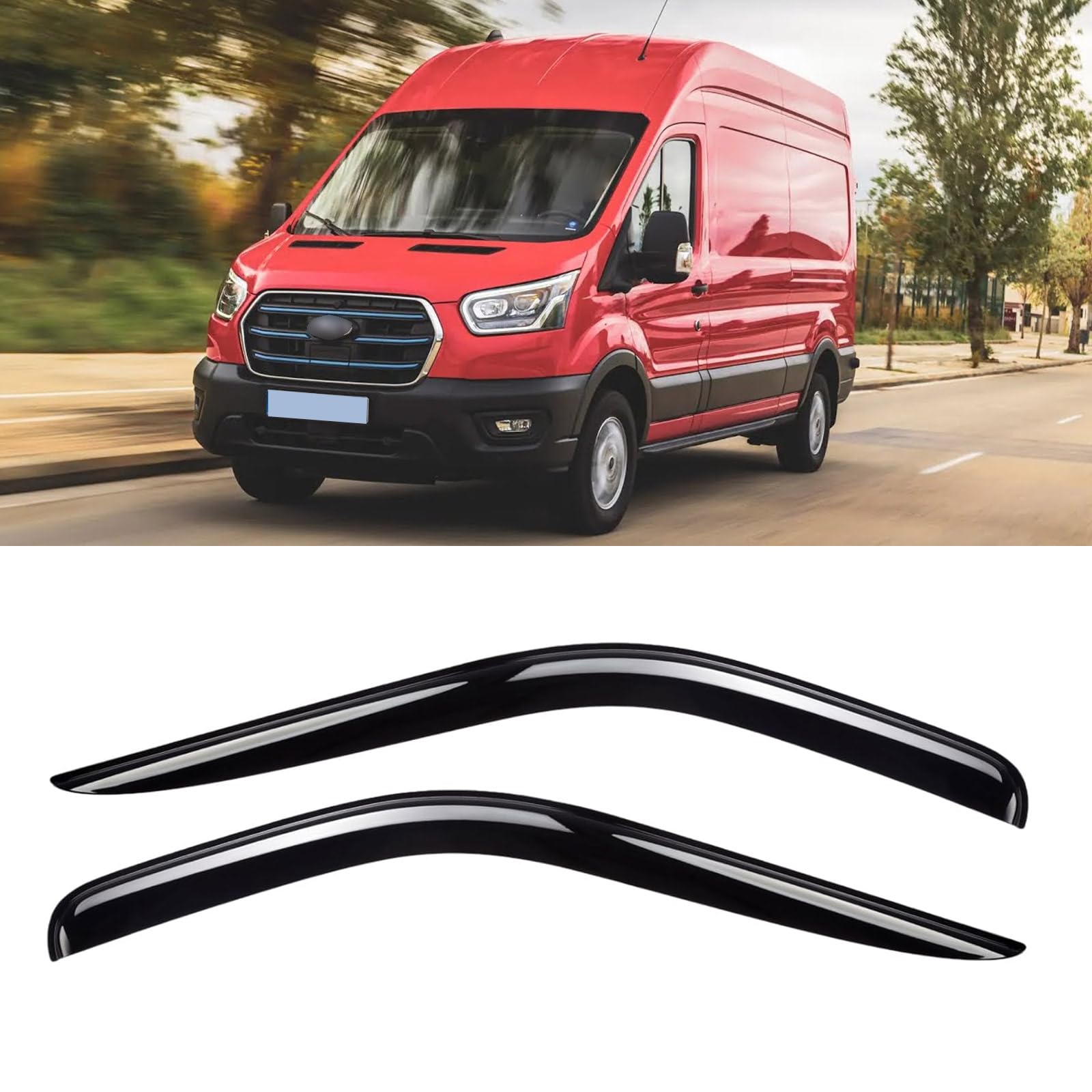 Window Rain Guards for 2014-2025 Ford Transit, Window Visor Guard Vent Wind Shade Deflector Rain Shield Protector Sun Visor for 14-25 Transit,Tape-on/Outside-Mount, 4 Pieces