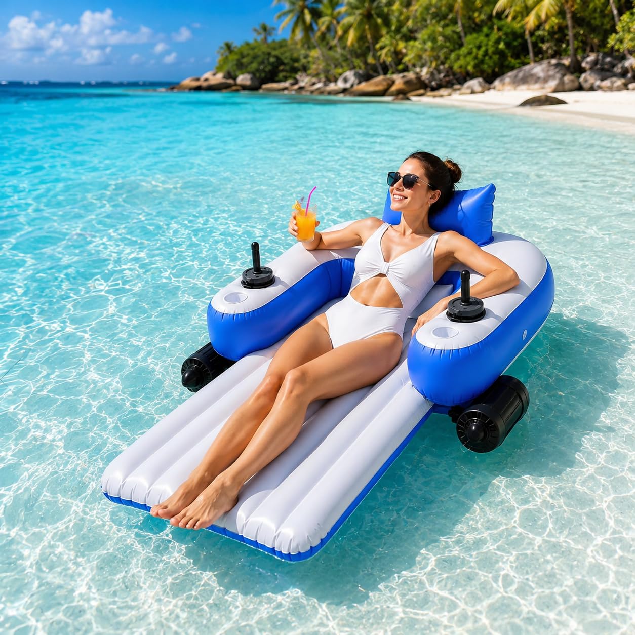 Lettino da Piscina Motorizzato per Adulti, Galleggiante Elettrico Gonfiabile Rectangle