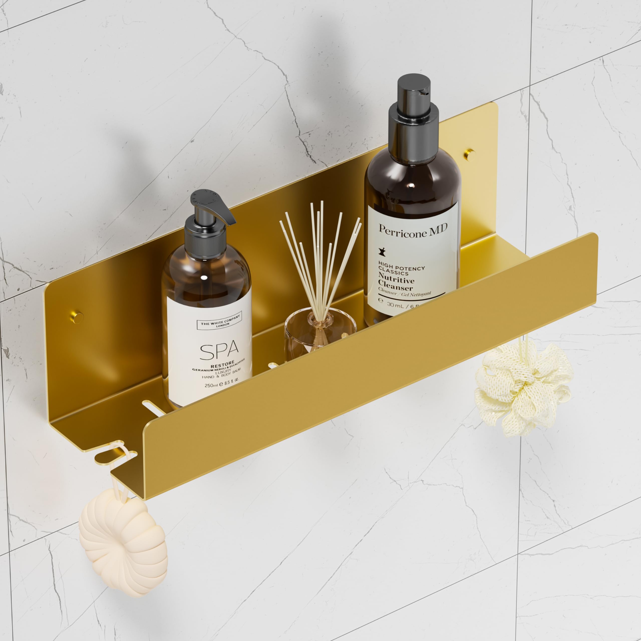 Qeke Shower Caddy 12 Bathroom Shelf Organizer with 2 Hooks SUS304 Stainless Steel Floating Shelves with Large Capacity