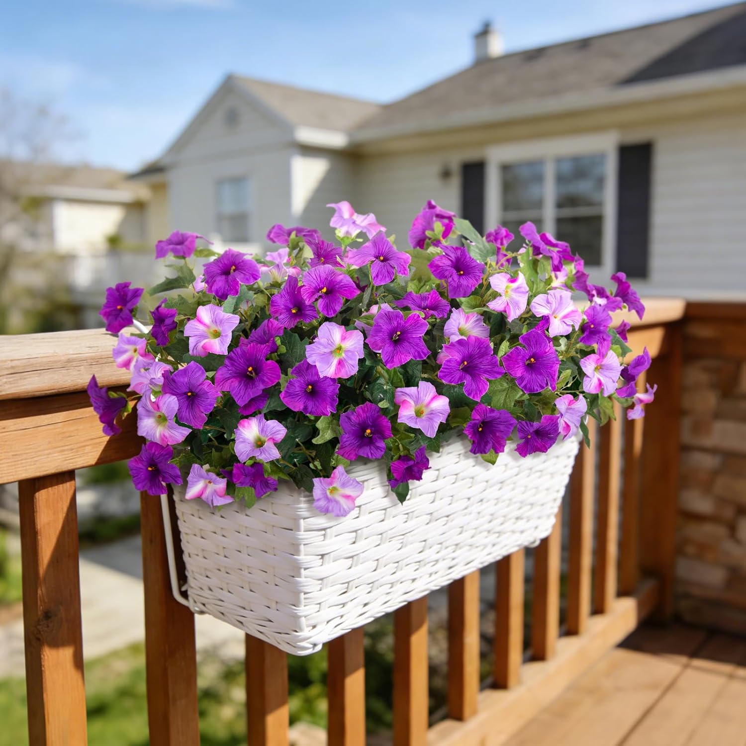 6 Pcs Artificial Petunia Flowers for Outdoor, Fake Spring Petunias Faux Silk Flowers for Outdoors UV Resistant Plants for Planters Garden Porch Patio Window Box Indoor Table Decor(Double Purple) - Image 5