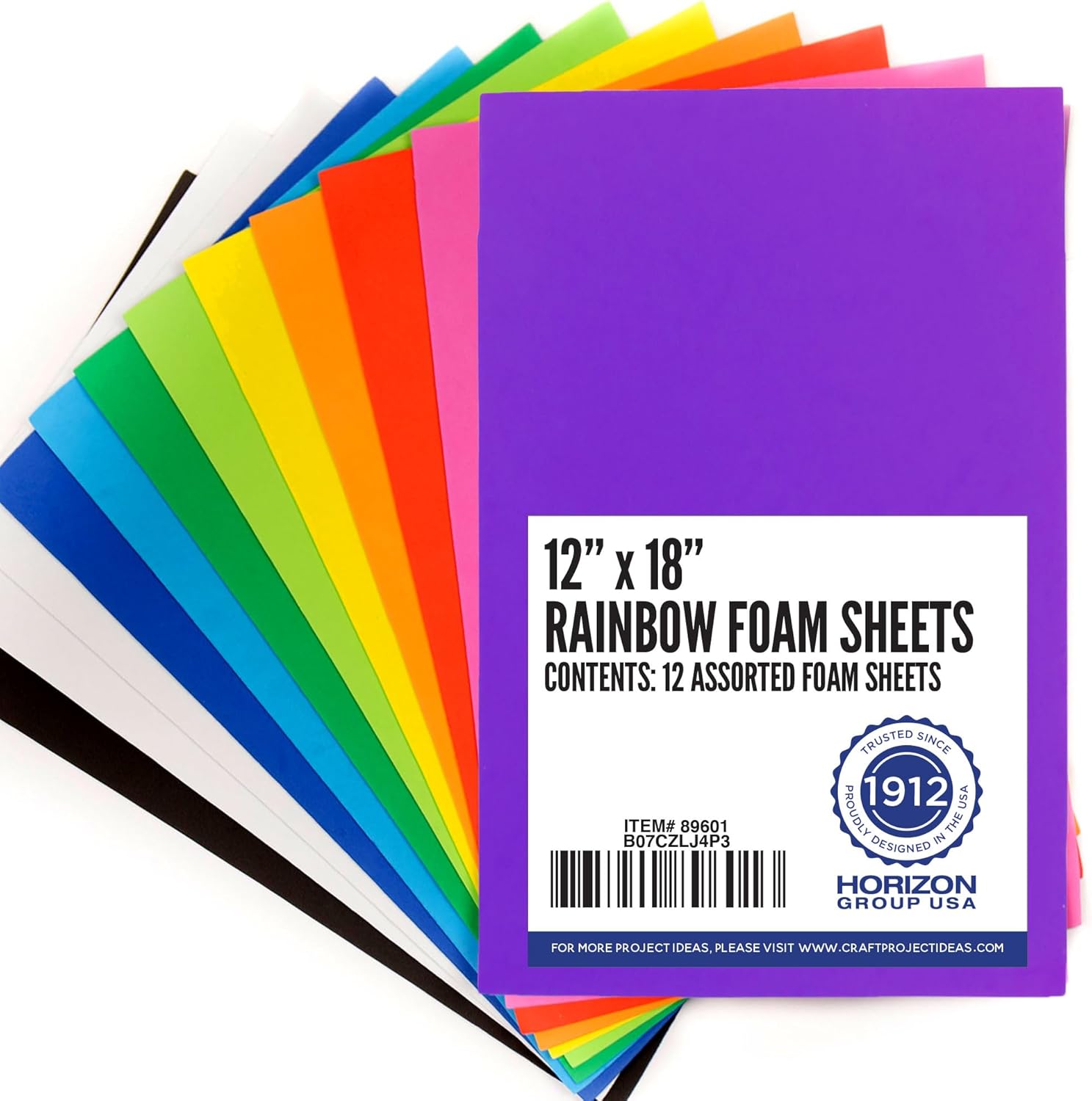 Horizon Group USA Rainbow Foam Sheets, 12" X 18", Pack of 12, Multi-Color Multi 12 Rainbow Sheets