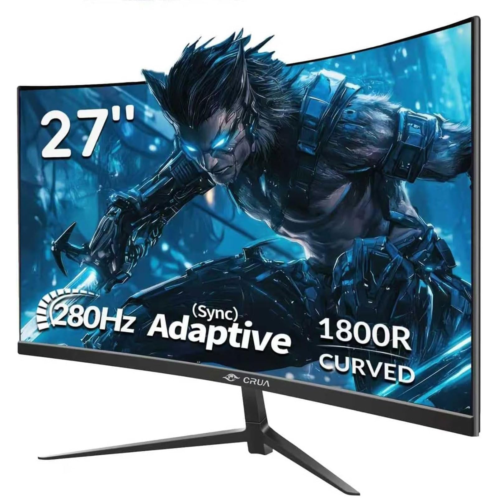 CRUA Ecran PC Gamer Incurvé 27 Pouces - 280Hz/240Hz,FHD 1920x1080,Écran Incurvé 1ms MPRT, sRGB, Anti-Lumière Bleue, HDR, Adaptive Sync, HDMI DP, VESA