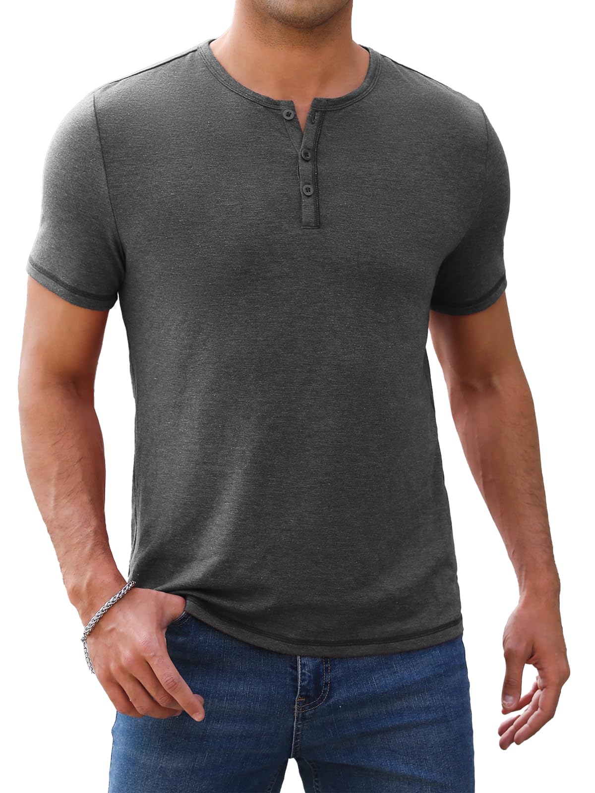 INCERUN Mens Henley Shirts Short Sleeve Casual V Neck T Shirts Slim Fit Henley Muscle Tshirts Stylish Summer Tee Shirts