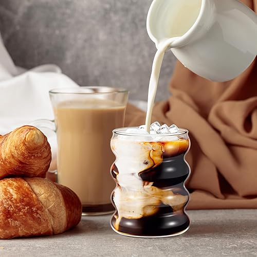 Miniatura 5 de Tessco for you 4 vasos creativos de vidrio vintage, vasos acanalados de vidrio estético, vajilla de entretenimiento con pajitas, juego de vasos para