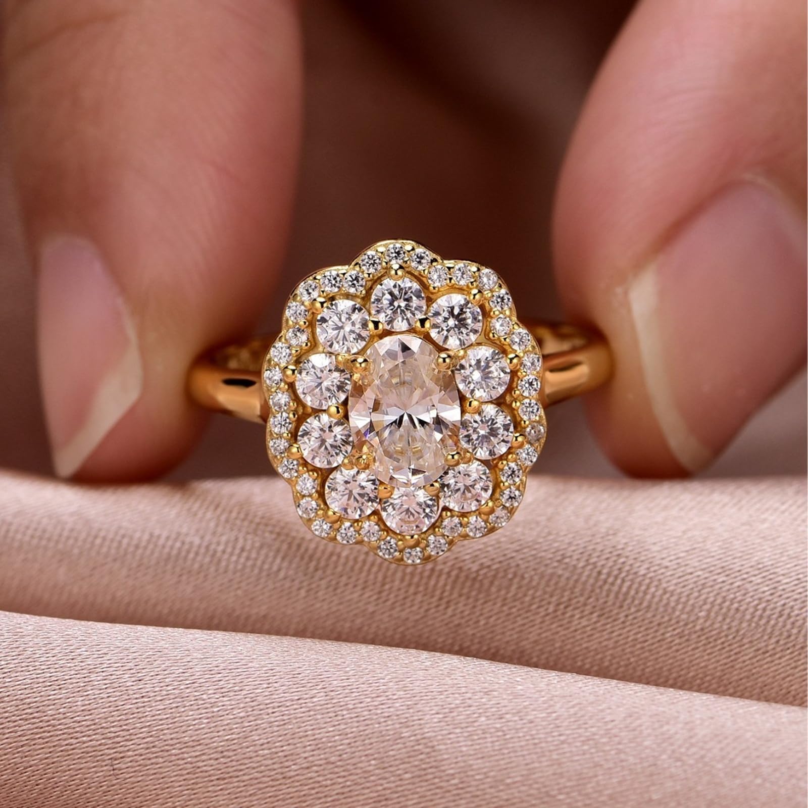 Anillos de compromiso de oro blanco macizo de 9 quilates, 14 quilates y 18 quilates con moissanita, anillo de aniversario de 1 quilate para mujer