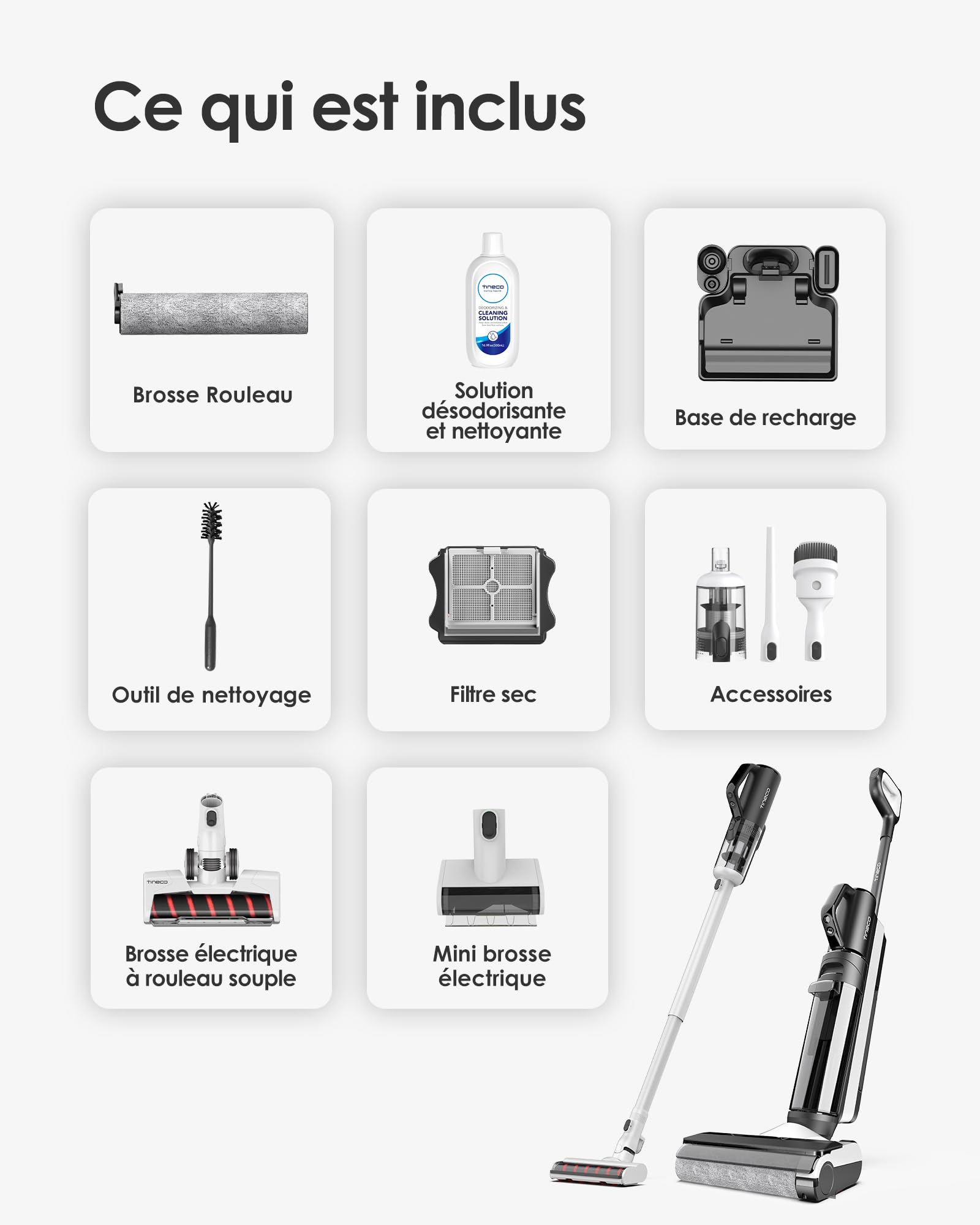 Tineco Floor One S5 Combo Power KIT Aspirateur Eau et Poussière à Main intelligents sans Fil 3 en 1, idéal pour Les saletés collantes et Les Poils d'animaux sur Sol Dur, léger