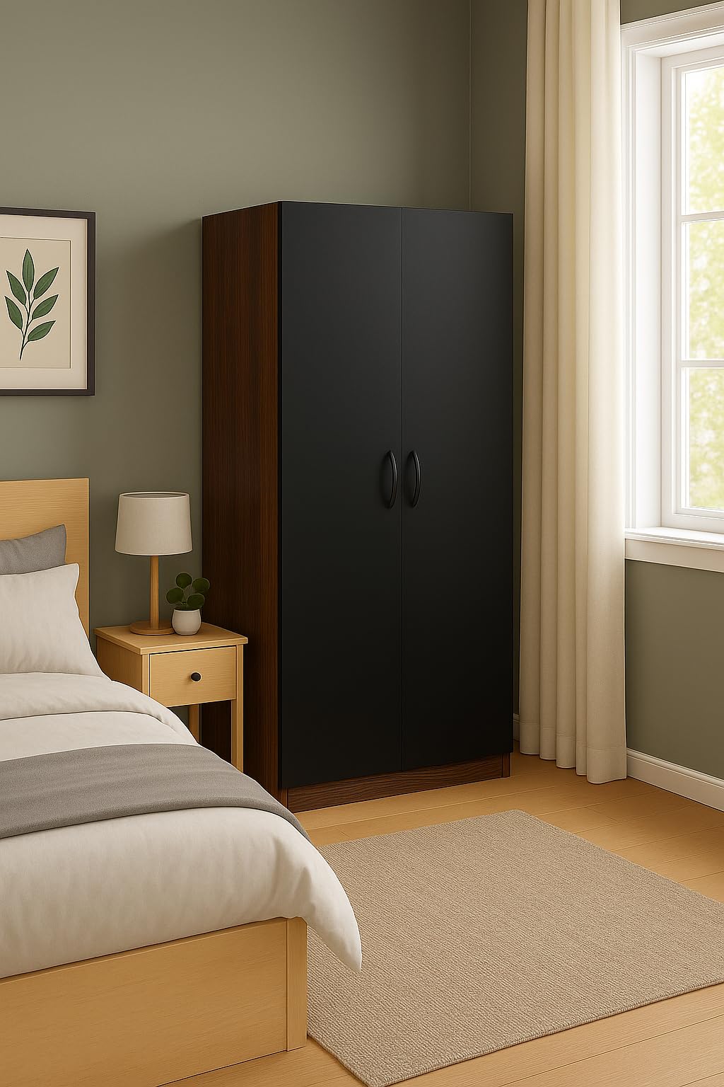 MATTERHORN LuxeStore 2-Door Wardrobe – Beige & Grey | Modern Bedroom Closet with Lock, Shelves & Hanging Rod | 1830mm (H) X 750mm (W) X 460mm (D) | Durable Build | Free Installation-image-41