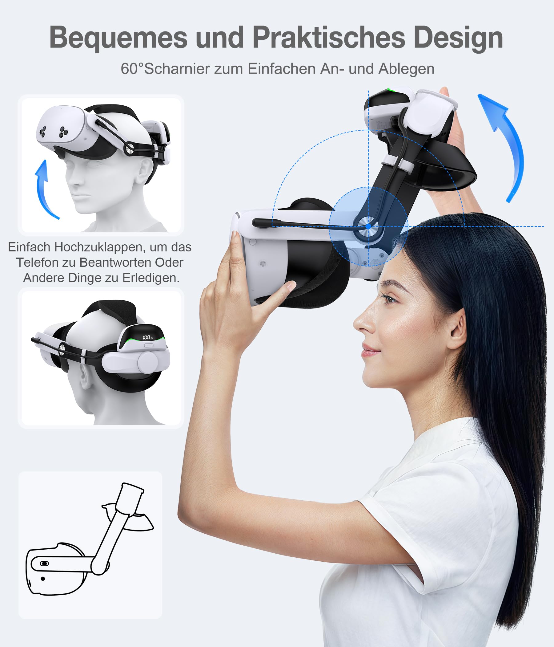 Diadema ligera compatible con Quest 3/3S/ Quest 2, cómoda diadema magnética VR para accesorios Meta Quest 3/2, juego de cinta ajustable, soporte y comodidad mejorados, estilo C blanco