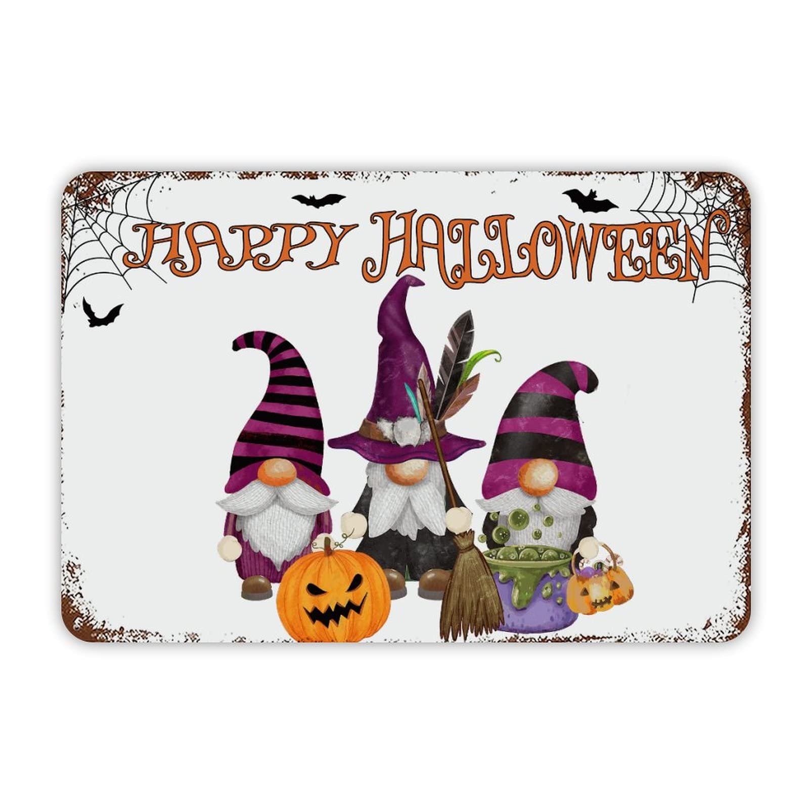 ENEDNATE Happy Halloween Gnome Pumpkins Vintage Man Cave Metal Sign 8x12 Inch Decorative Aluminum Tin Sign for Indoor Outdoor Kitchen Bar Restaurant Cafe Pub Wall Art Decor Hanging Poster