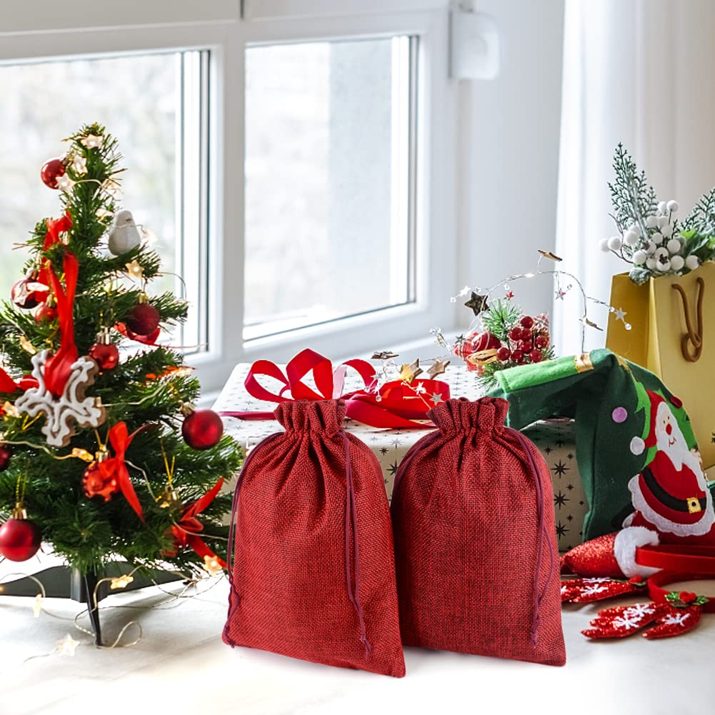 Woreczki z juty, 30 sztuk, 20 x 30 cm, ze sznurkiem, torebki na prezenty, woreczki bawełniane, woreczki materiałowe do kalendarza adwentowego, na biżuterię, wesele, upominki, Boże Narodzenie