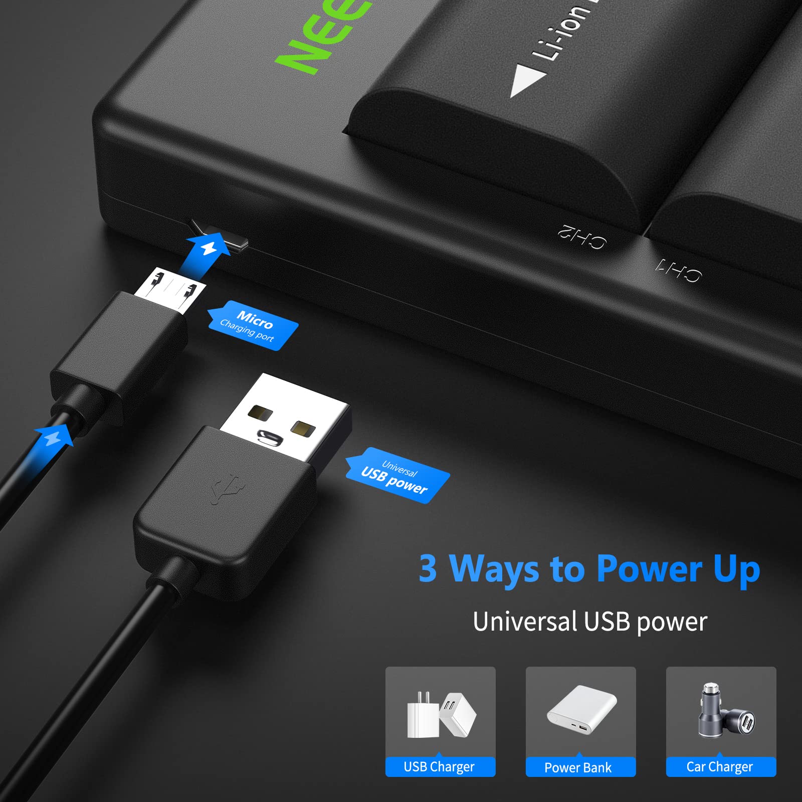 Neewer Canon LP-E6&LP-E6N Caricatore con 2 Batterie di Ricambio da 2000mAh, 100% Compatibile Canon EOS 5D Mark IV 5D Mark III, 5DS 5DS R 5D Mark II, 6D 7D Mark II 7D 80D 70D (Nero)