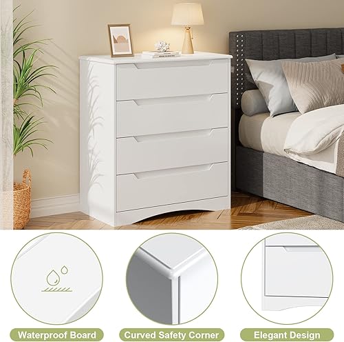 Miniatura 6 de Gizoon 4 Drawer Dresser for Bedroom, Sturdy White Chest of Drawers with Anti-Tip Device, Modern Large Capacity Storage Furniture for Closet,