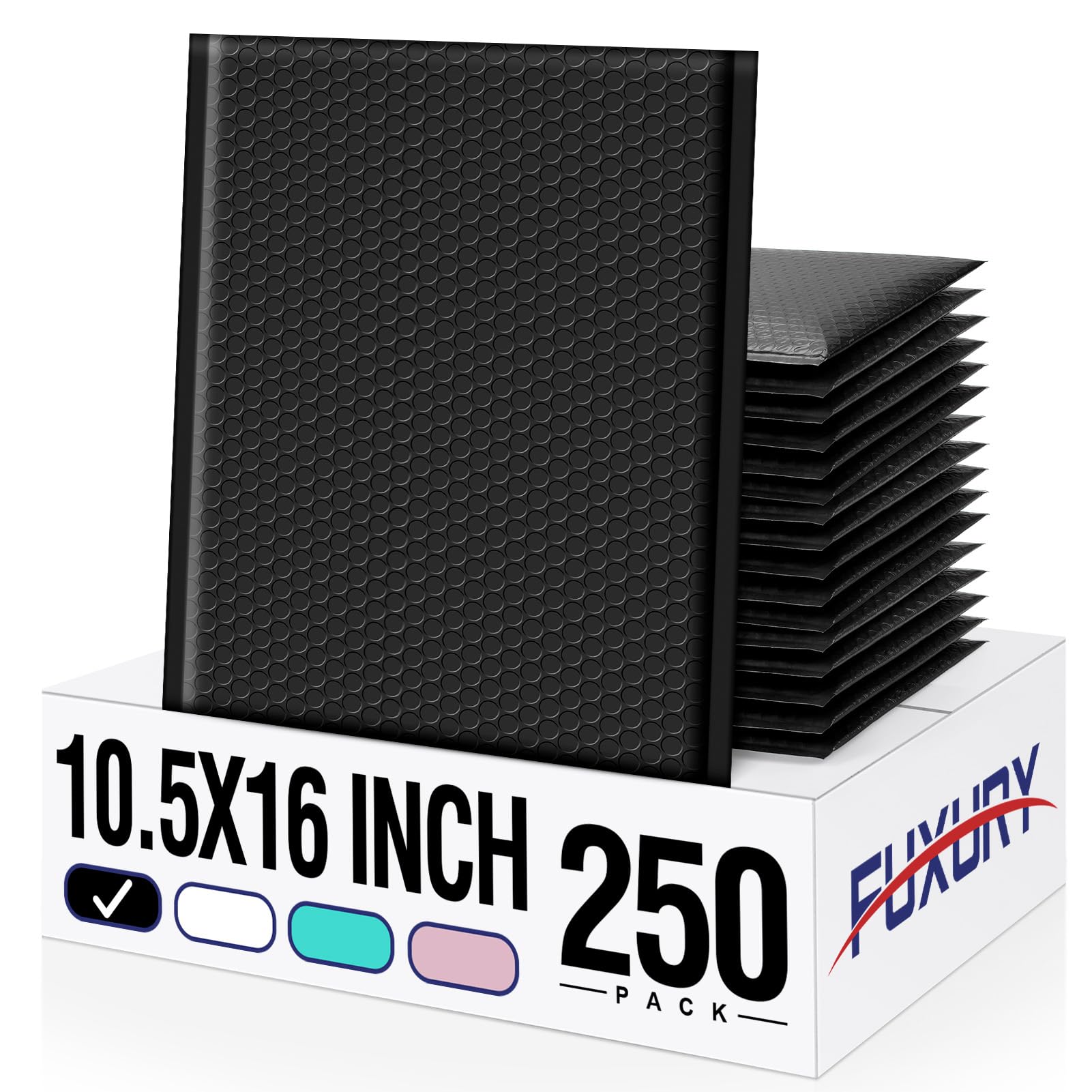 Fuxury 250 Pack Black Bubble Mailers 10.5x16 Inch, Self Seal Padded Envelopes Waterproof Mailing Envelopes Bubble Padded, Cushioning Padded Mailers,
