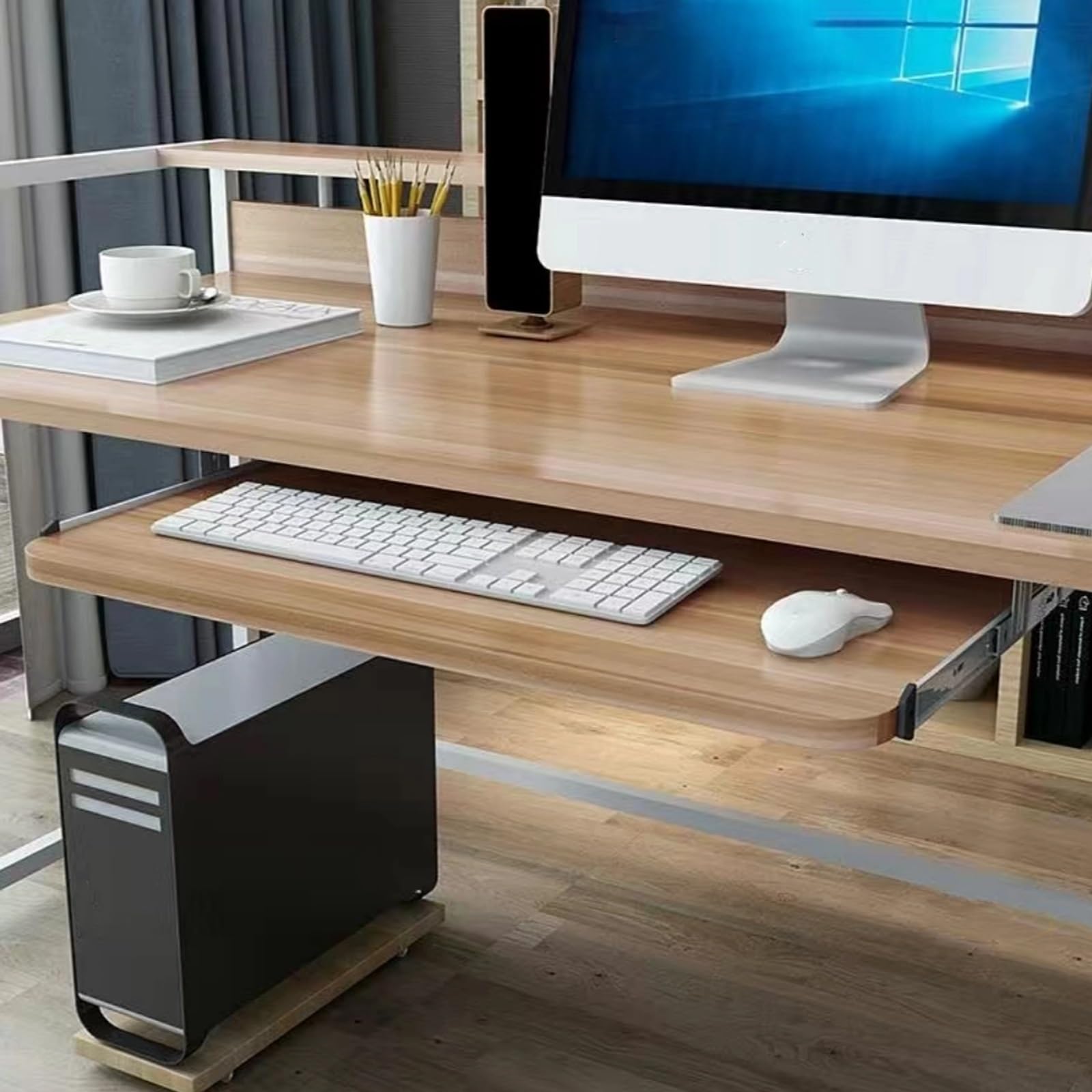 CVJdfhRE desk extender， Sliding Keyboard Support Under Desk Ergonomic Computer Tray with Rounded Corner for Office(Light Walnut,60cm)