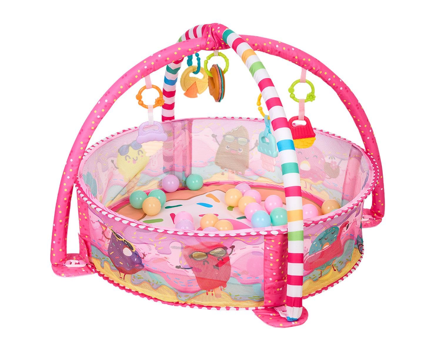 Kikka boo Spielbogen 30 Bälle Krabbeldecke Bällebad abnehmbare Spielzeuge, Farbe:rosa pink