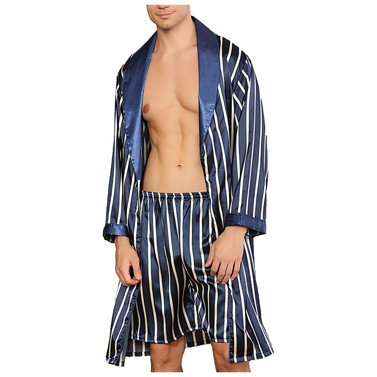 Ropa de dormir para hombre tipo bata de satén ligera y cómoda 7