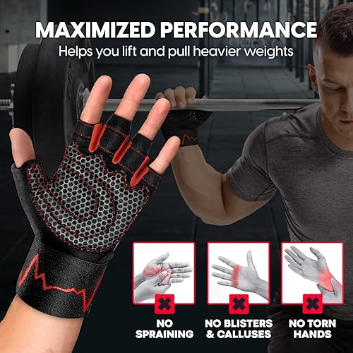 Miniatura 10 de MhIL Guantes de entrenamiento para hombres y mujeres, guantes de levantamiento de pesas, guantes de gimnasio para hombres, guantes de ejercicio,