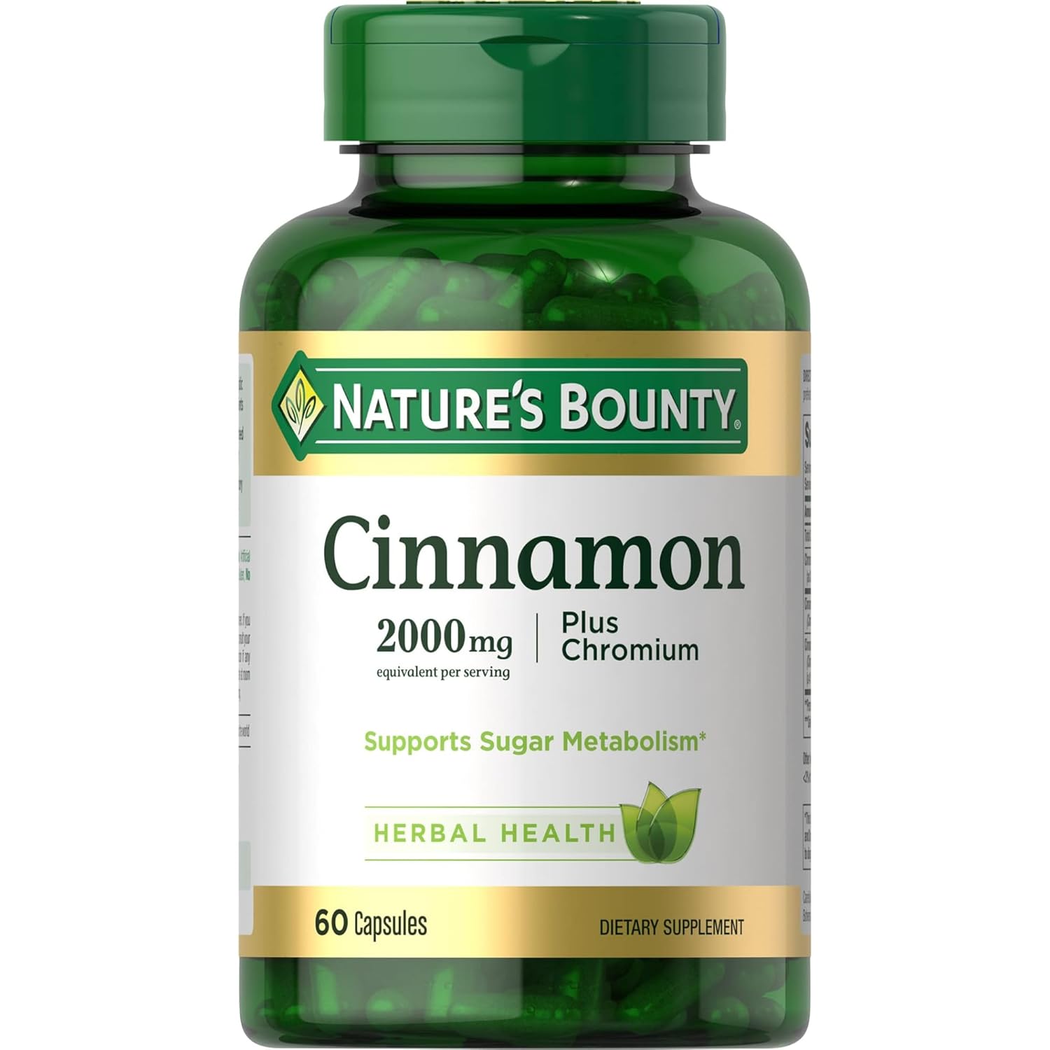 Natures Bounty Cinnamon 2000mg Plus Chromium Sugar Metabolism Support Supplement 60 Capsules