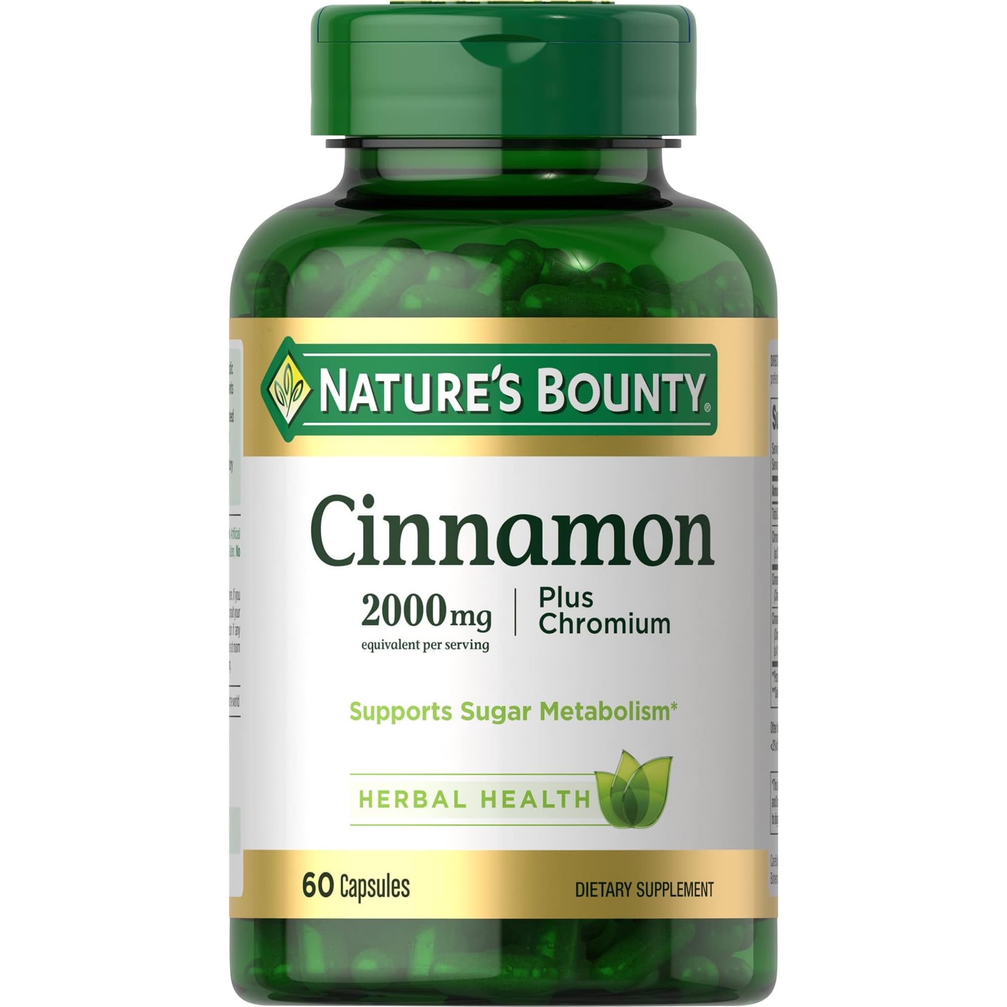 Cinnamon 2000mg Plus Chromium, Sugar Metabolism Support Supplement, 60 Capsules