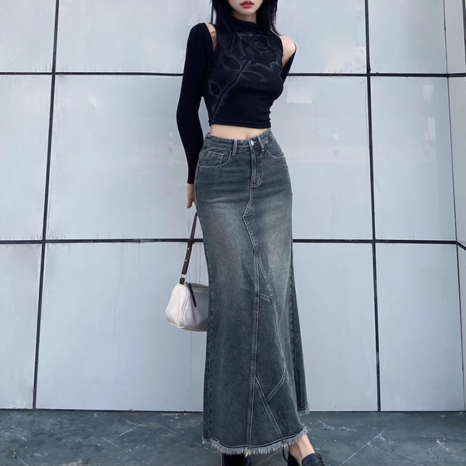 TEidea Rock Damen Mode, Eng Anliegender Unregelmäßiger Langer Jeansrock Für Frauen, Geeignet Für Die Arbeit Und Ausgehen