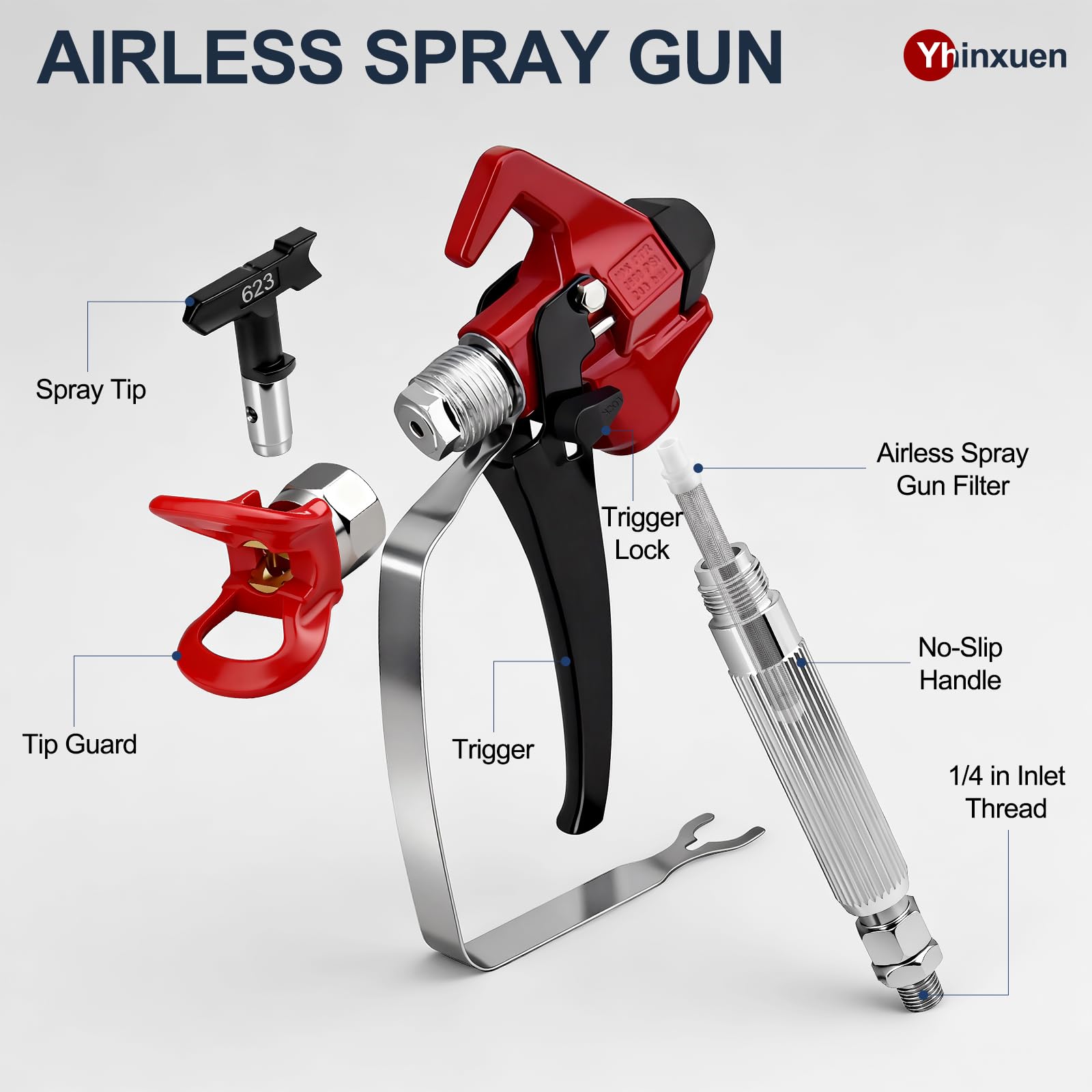 32 pièces Airless Paint Gun Kit, avec 3600 PSI Paint Gun, Tuyau Haute Pression, Buses de pulvérisation réversibles, Tige d'extension, filtres, siège de buse, etc.