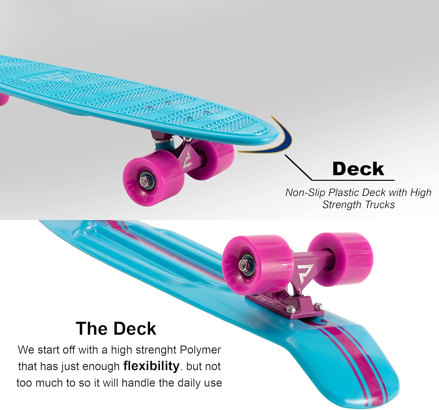 Swell Skateboards 22 inch and 28 Inch Plastic Retro Mini Cruiser Complete Skateboard for Beginners, Boys, Girls, Youths, Teens, Adults, and College Students. : Sports & Outdoors