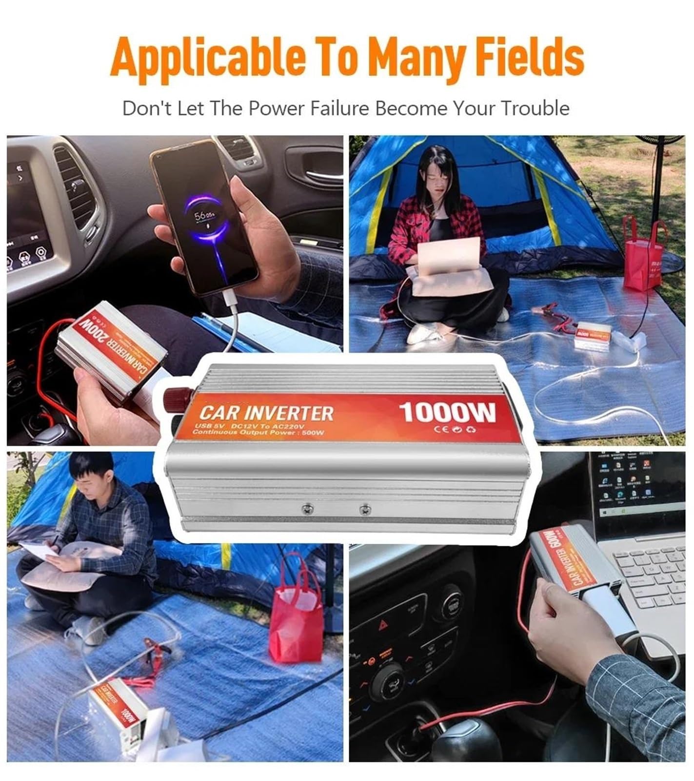 Power Inverter Inverter per Auto 12V 220V Convertitore di Potenza CA con 5V USB Onda Sinusoidale Inverter Caricabatterie Attrezzatura di Conversione Auto Convertitore di Potenza(1000W)