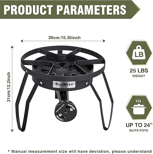 Miniatura 2 de BESTFIRE 16" Estufa de camping con quemador de propano individual con quemador de gas de alta presión de 4 pies 0-20 PSI con manguera ajustable de