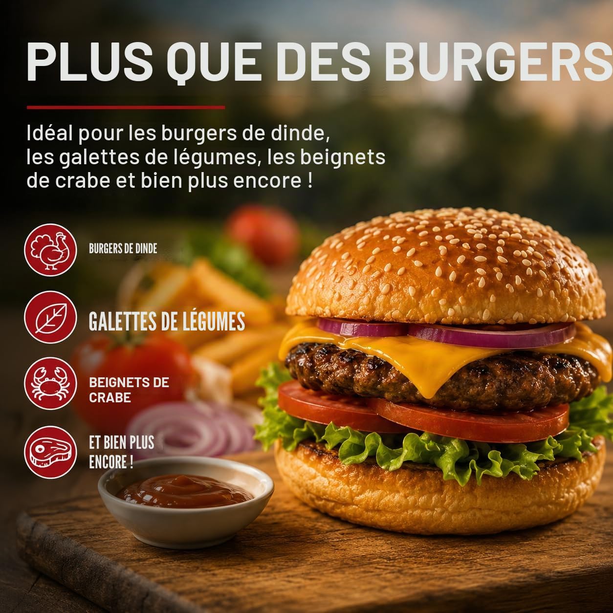 Kyto Presse à Burger Presse à Galette Moule à Hamburger avec 50 Feuilles de Papier sulfurisé Aluminium Patty Maker Accessoires BBQ Grill