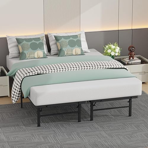 Miniatura 17 de Marco de cama de metal corto Queen con plataforma de metal plegable, listones de acero recubiertos duraderos con instalación sin herramientas, sin