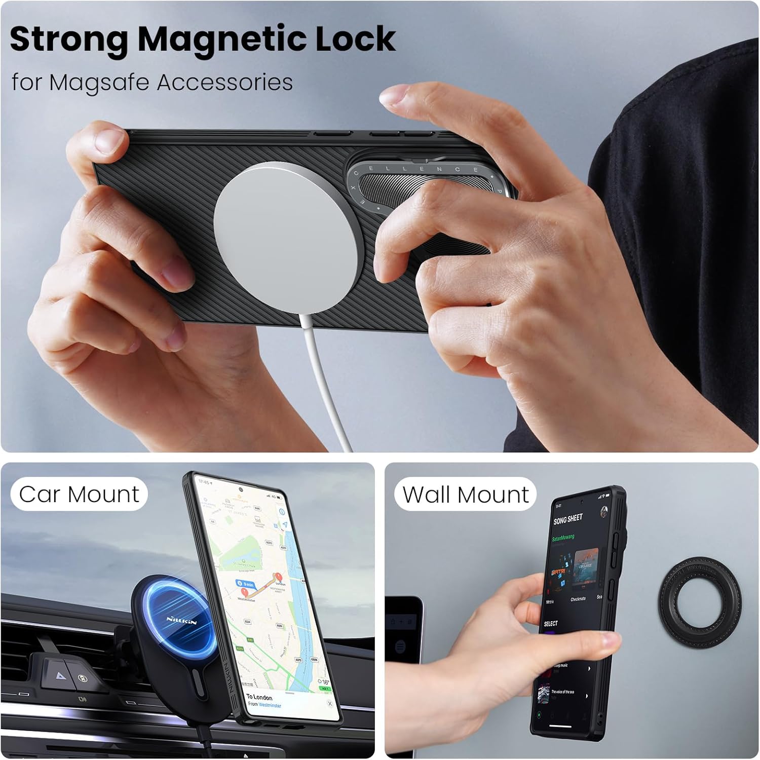 Nillkin for Samsung Galaxy S25 Ultra Case with Camera Cover, [Compatible with MagSafe] [Adjustable Metal Kickstand] Shockproof Slim for Galaxy S25 Ultra Magnetic Case(2025), Black - Image 3