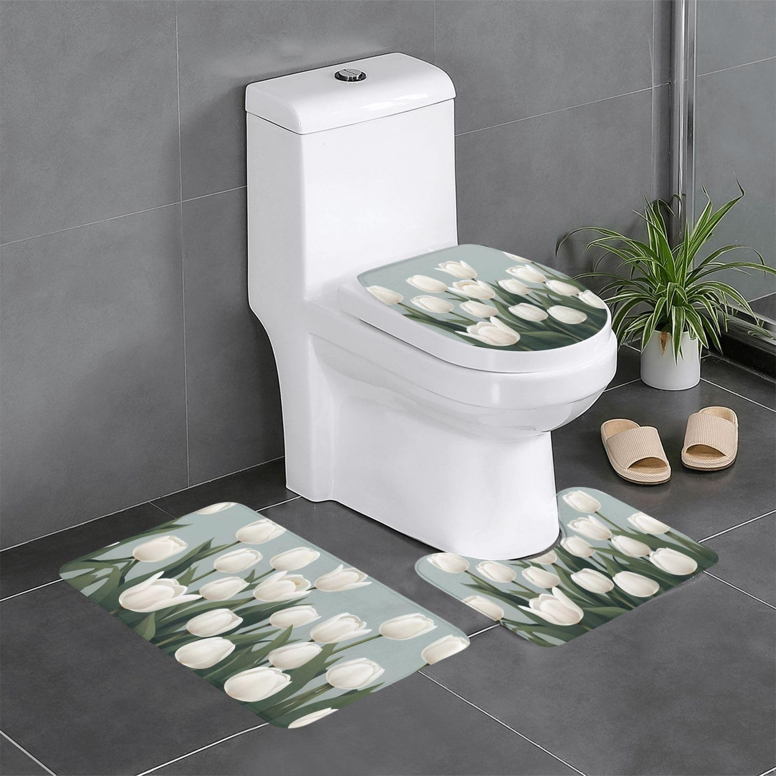 Tapis de bain motif tulipes lot de 3 pour une salle de bain zen et sécurisée