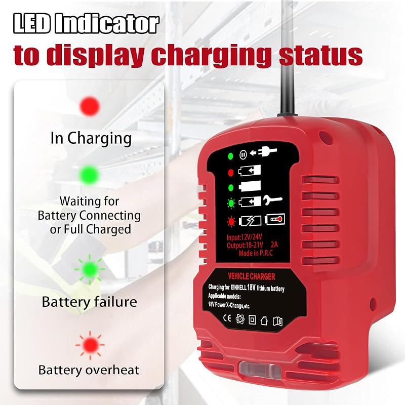 TPDL Autós mini töltő Einhell 18V Power X-Change PXC akkumulátorhoz 2A gyors töltés szivargyújtó LED kijelzővel