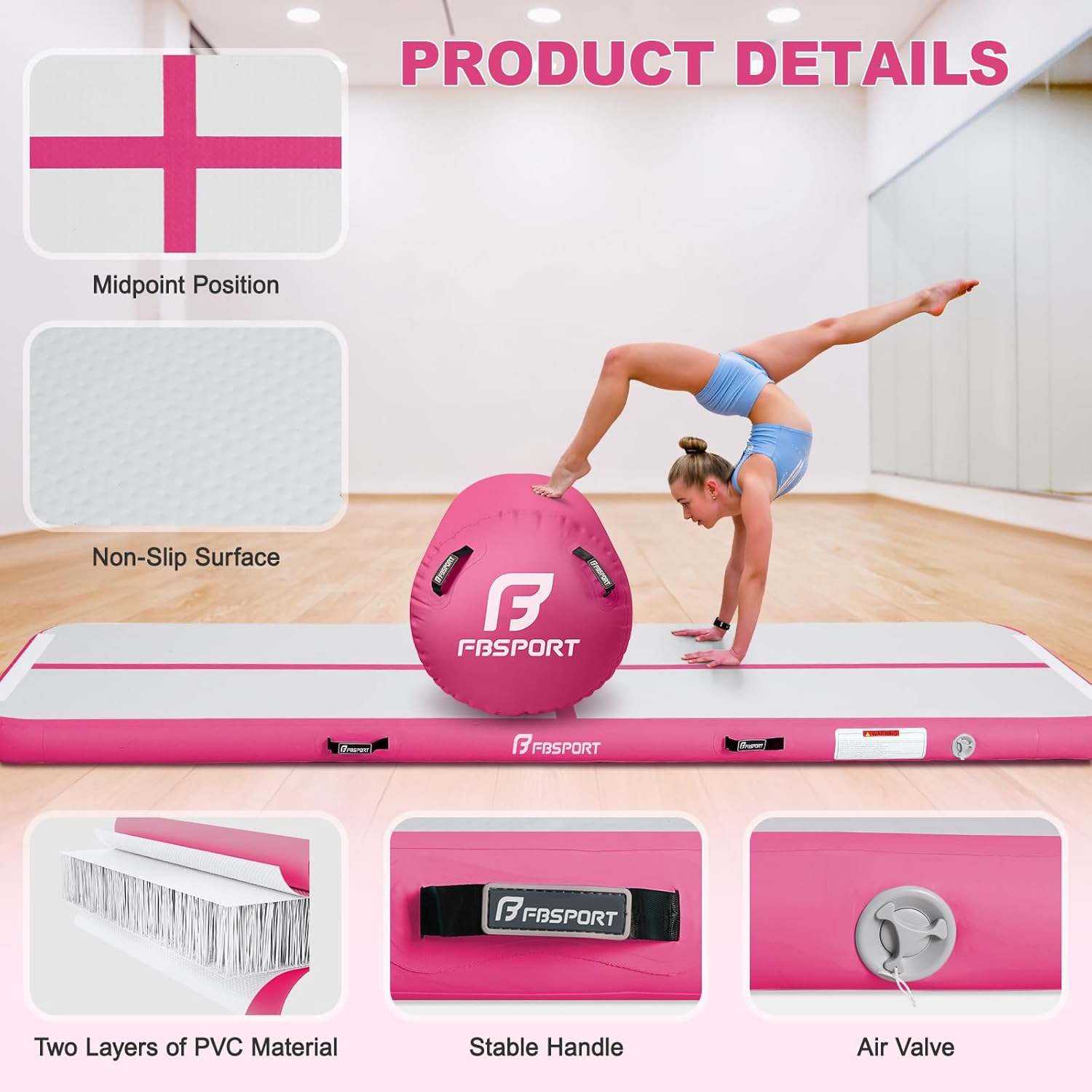 Air Roller Gymnastics Barrel, Inflatable Gymnastics Air Roller Inflatable Air Gymnastics Mat with Electric Pump for Yoga Cheerleading Training Home Park Outdoor Use