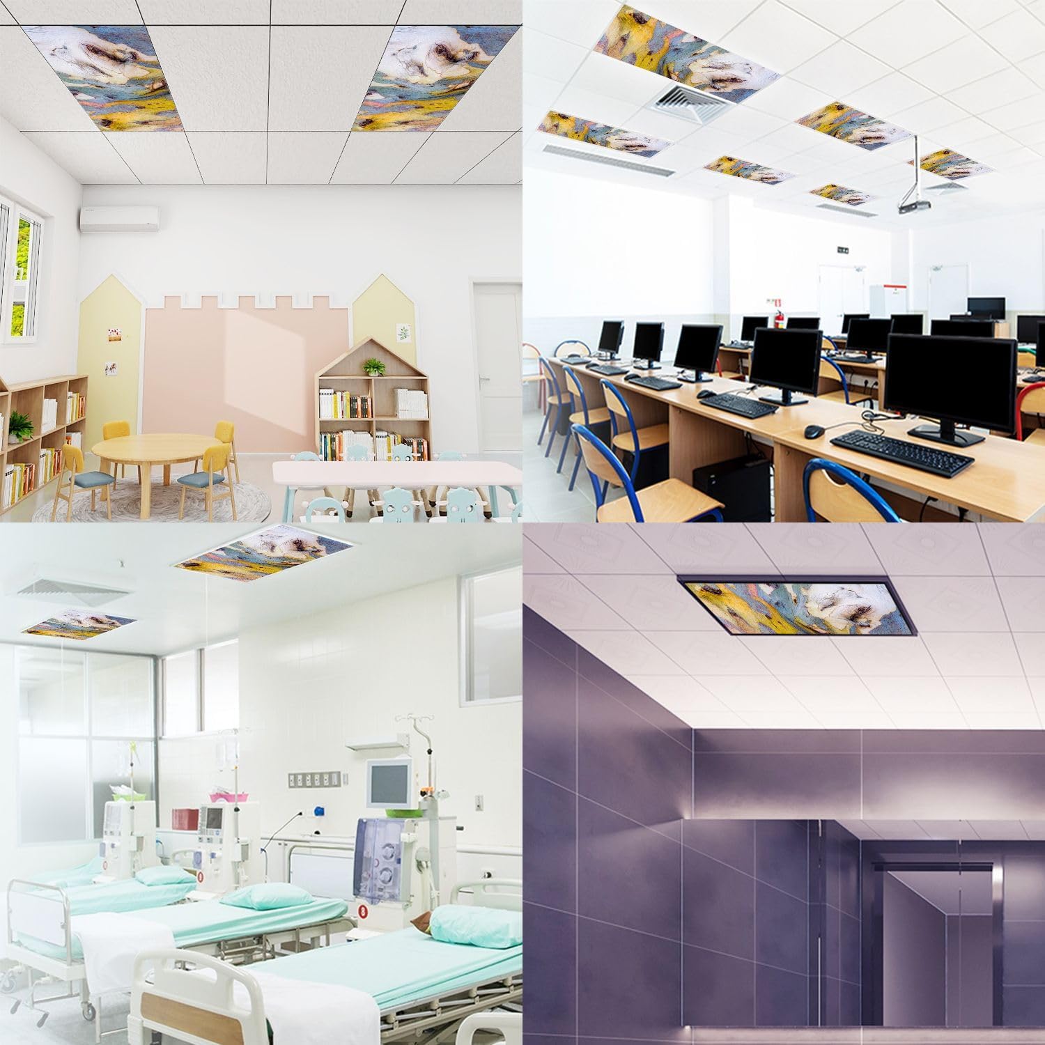 Fluorescent Light Covers for Ceiling Lights Eucalyptus Tree bark Texture Colourful Natural Abstract Easy to Install Magnetic Light Filter for Classroom Office Hospitals School Home Decor