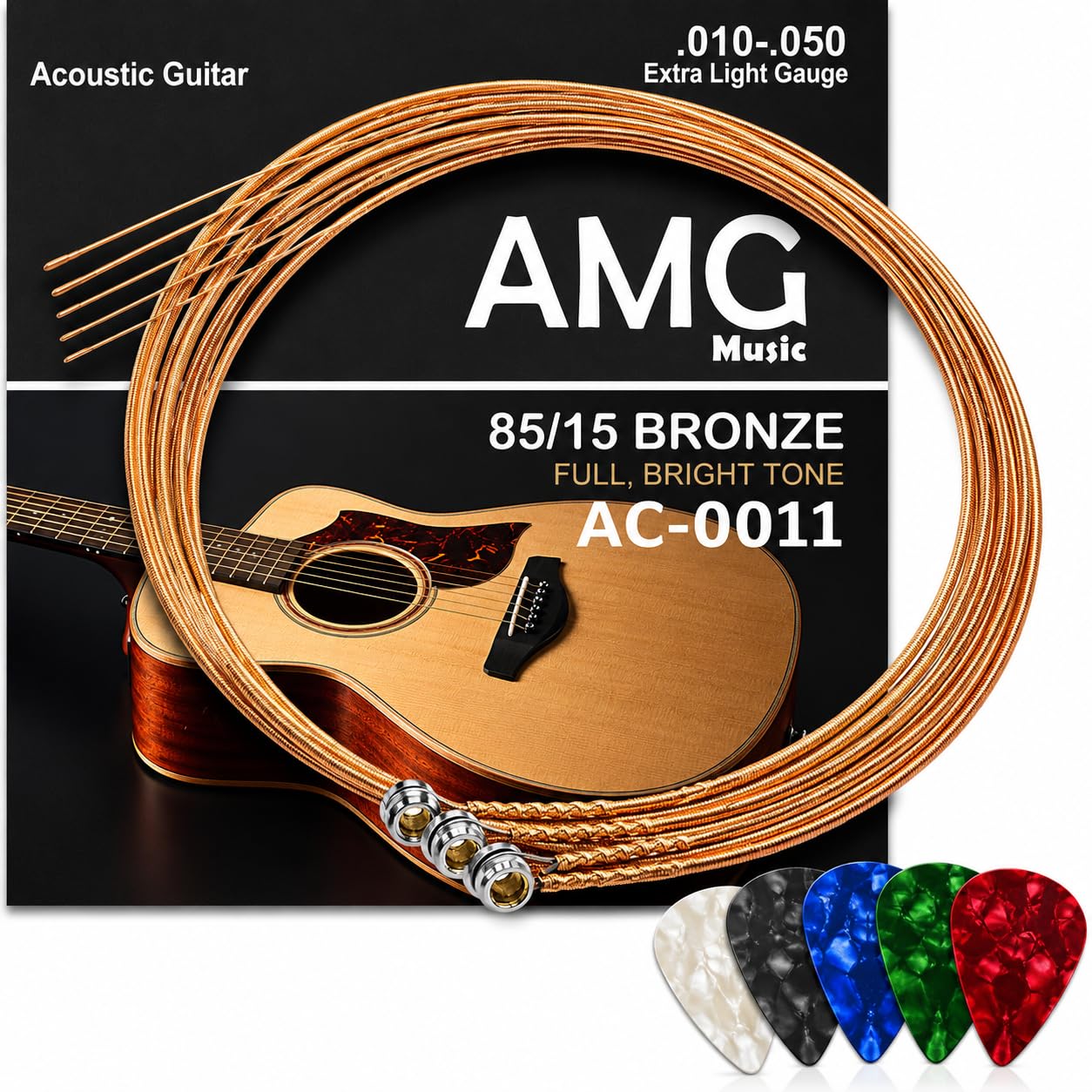 MOCKING BIRD G-3rd Acoustic Guitar String 0.22 Gauge – Stainless Steel & Bronze Replacement with Ball End | Includes 5 Guitar Picks (Pack of 3)-picture-28