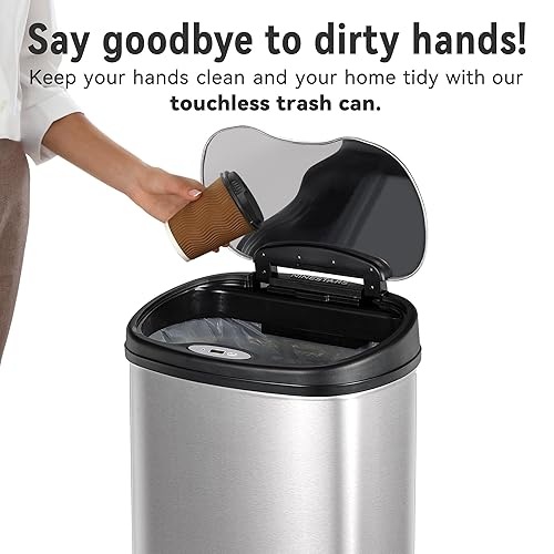 Miniatura 2 de Ninestars Juego combinado de botes de basura automáticos de 13 galones y 3.2 galones, mejor para cocina y baño, cubo de basura de acero inoxidable