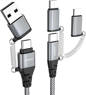 KVOLTT Multi Charger Cable 4 in 1 Fast Charging - USB C Multi Charger Cable 60W Micro USB Cable, USB C Extension Cable 1M, USB C cable Data and Lightning Cable For Samsung, Iphone, Huawei