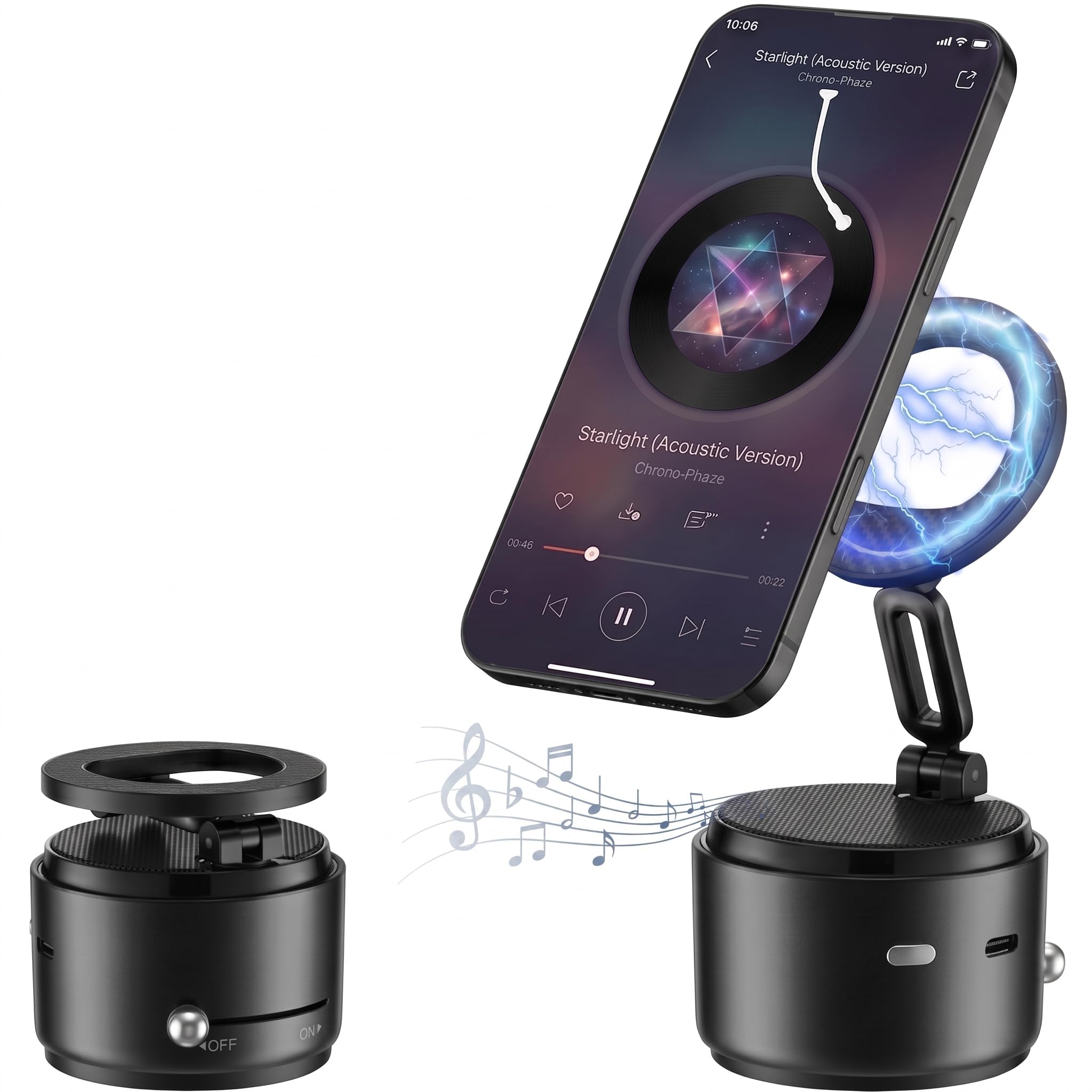 Magnetic Phone Holder with Bluetooth Speaker, Suction Cup Mount(black)