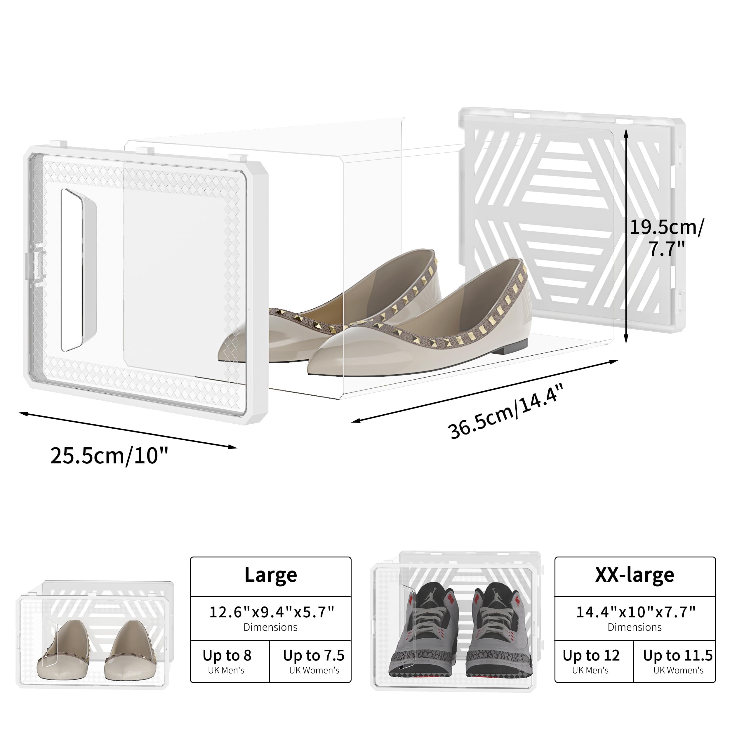 TEmkin Scatole Porta Scarpe Trasparenti Impilabili Da 12 Pezzi Organizer Per Scarpe in Plastica Rigida Contenitori Pieghevoli, Traspiranti E Versatili,002