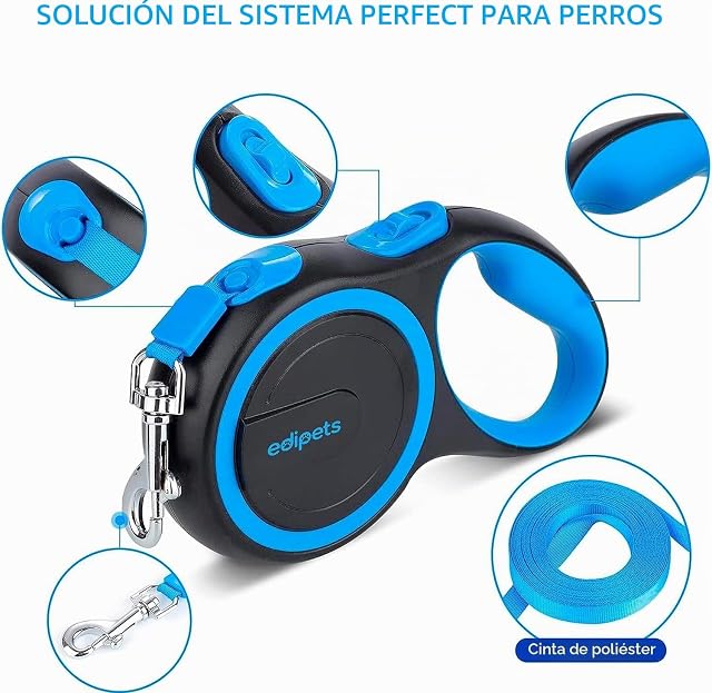 Foto 2 de 6 de Edipets, Correa Perro Extensible, Retráctil, 3, 5 y 8 Metros, Cinta Flexible para Adiestramiento y Paseo