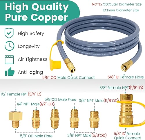 Miniatura 2 de 5369 Kit de conversión de propano a gas natural, manguera de gas natural de 12 pies con 38 pulgadas de diámetro interior con conexión rápida para