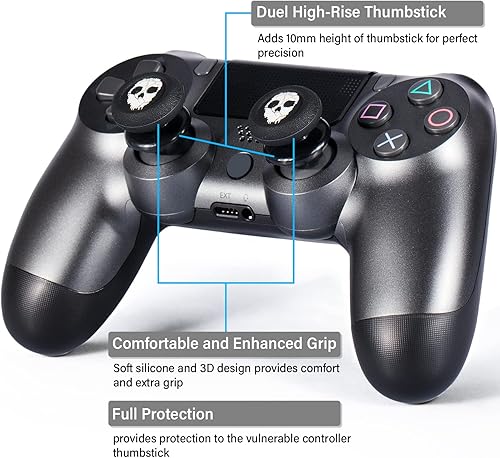 Vista 4 de Extensor de palanca de pulgar FPS e impresión de goma cubierta de agarre de silicona 2 juegos para PS5 Dualsenese y PS4 Controller (Ghost)