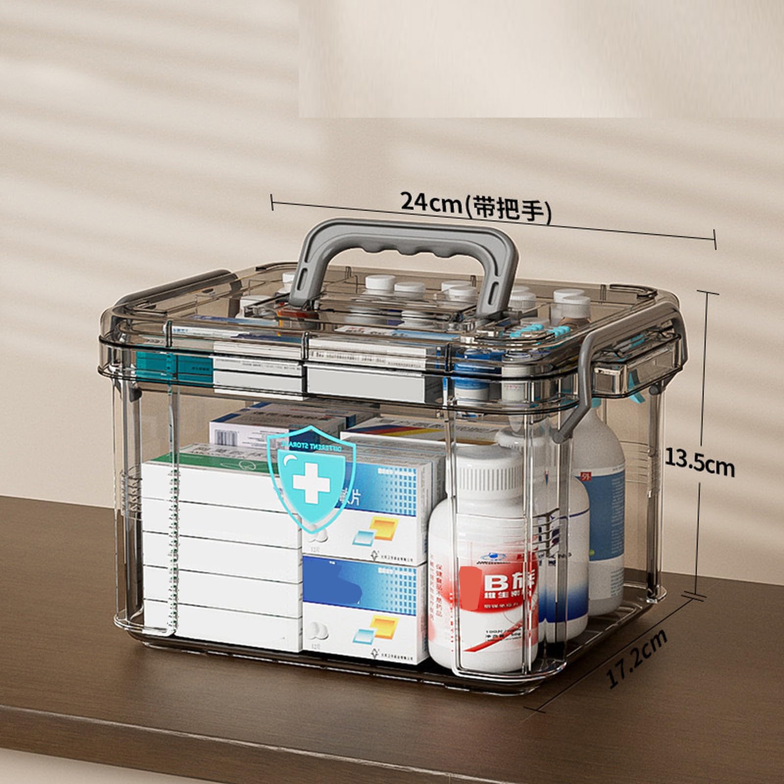Medizin-Organizer mit Griff, mehrschichtige, transparente Aufbewahrungsbox, tragbares Pillenetui und Erste-Hilfe-Set für Zuhause, Reisen, Wohnmobil, Schule, Senioren