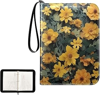 Yellow Flowers Waterproof Trading Card Binder,400-Pocket Trading Album Display Holder,Display Case with Card Sleeves Set for Soccer Card,Gaming Cards,and Other TCG 2011654