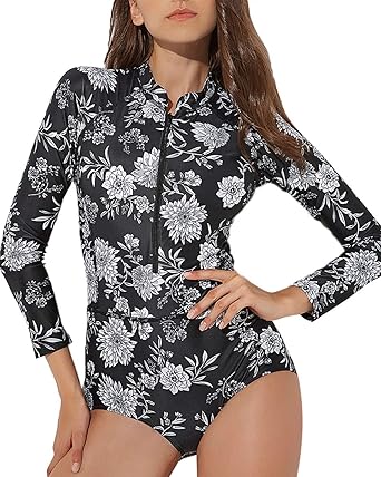 Lapaya Women S Rash Guard Upf50 One Piece Bathing Suits Zip Up Floral Long Sleeve Swimsuits At Amazon Women S Clothing Store