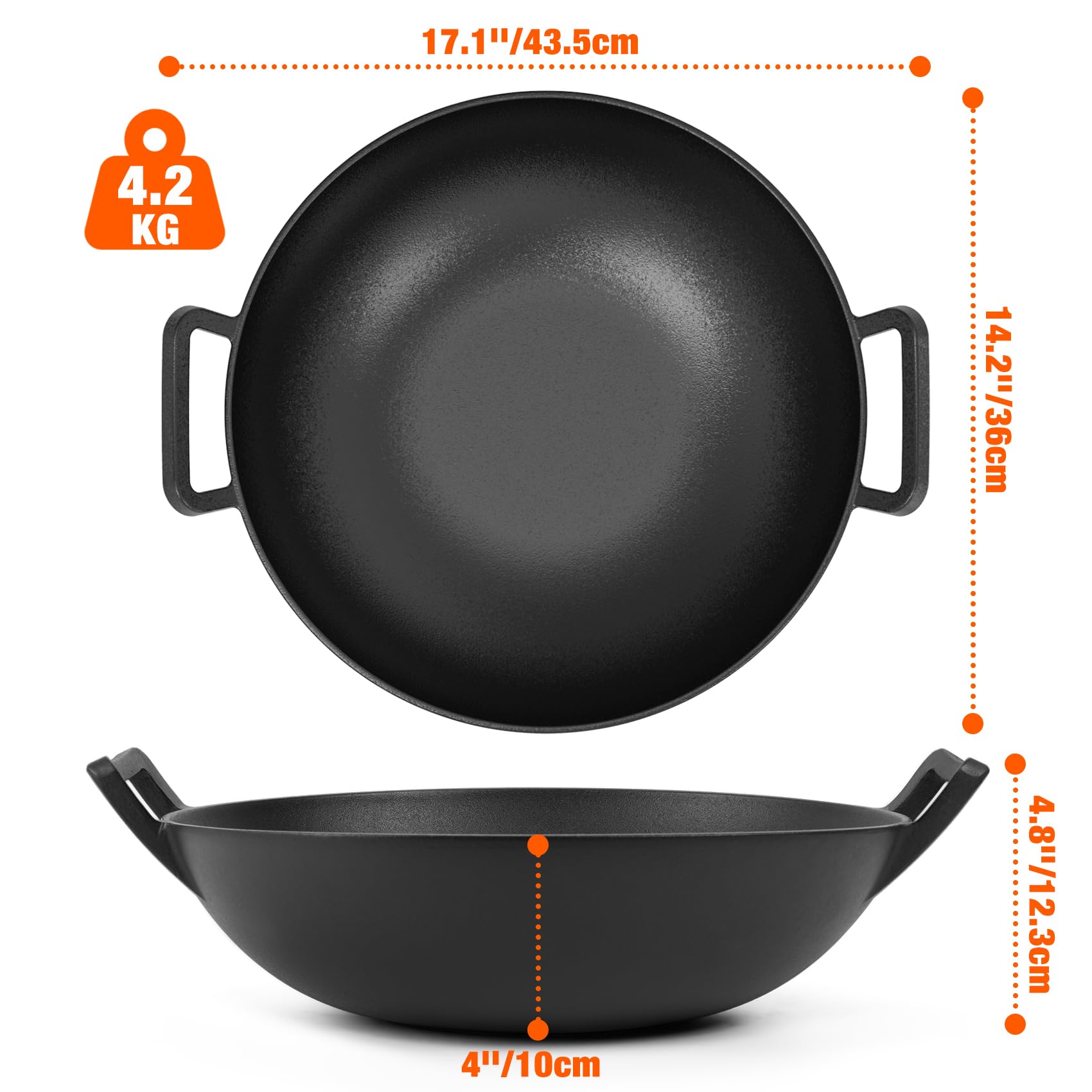 onlyfire Wok Gusseisen, Ø36cm Wokpfanne mit Griff, Gusseisenpfanne für Weber Gourmet BBQ System, Passend für Weber Spirit II & Genesis II GS4 System, BBQ Grillpfanne